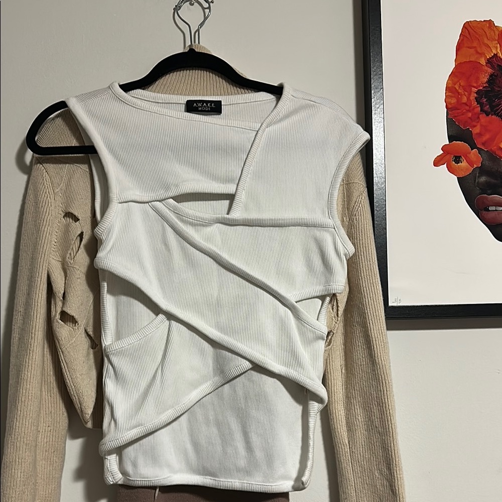 SOLD- White Asymmetrical Ruched Sleeveless Tank